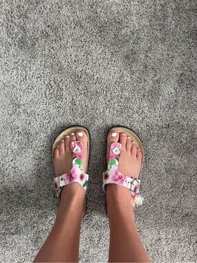 Mephisto Pink Floral T-Strap Sandals